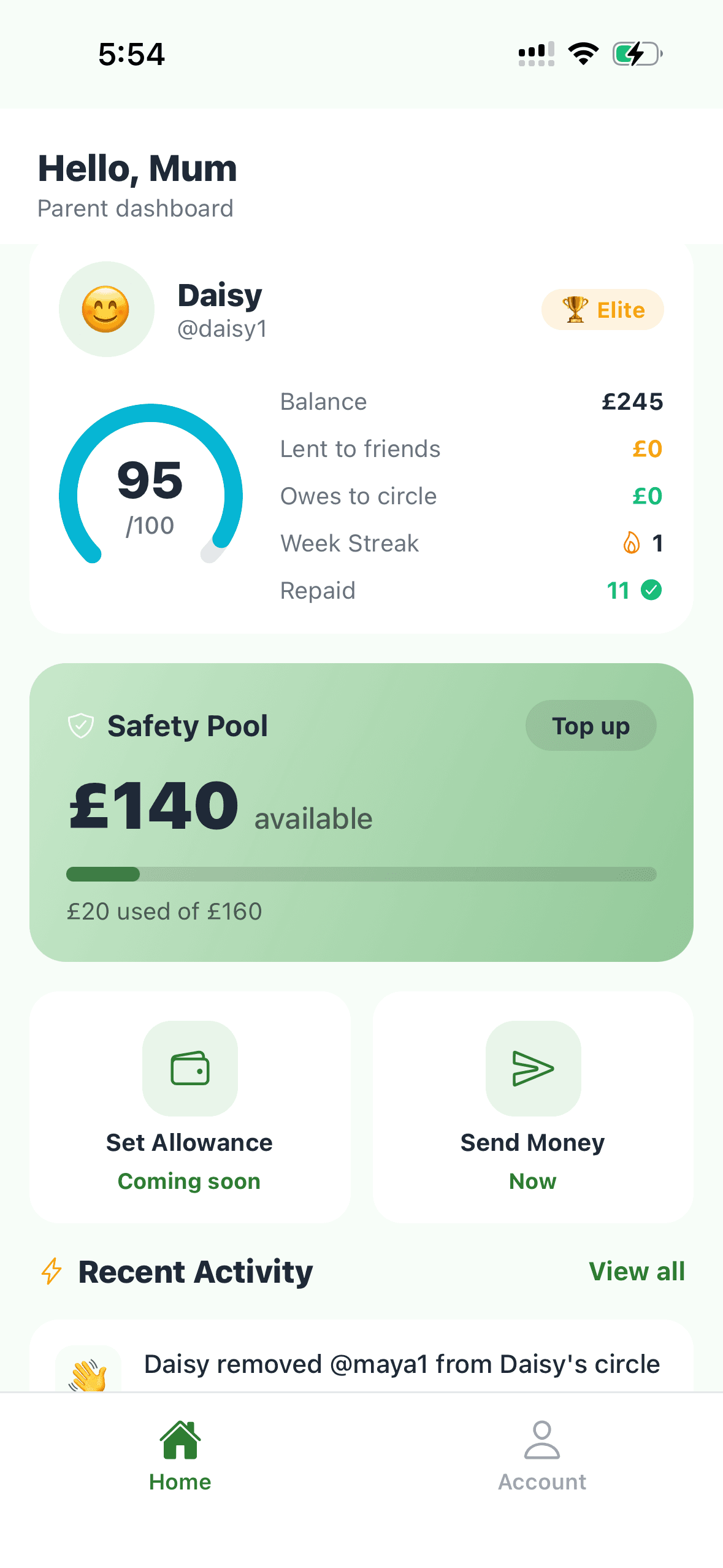 Slide app — parent dashboard